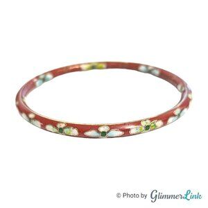 Vintage 70s Floral Enamel Cloisonné Bangle Bracelet